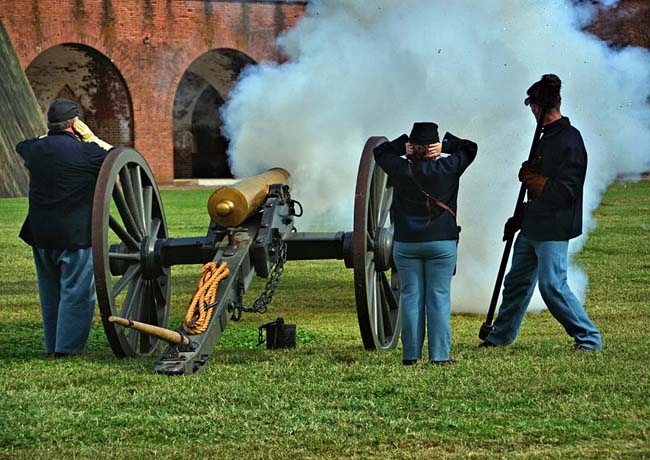Fort Pulaski National Monument cannon firing demonstration - Cockspur Island, Savannah, Georgia