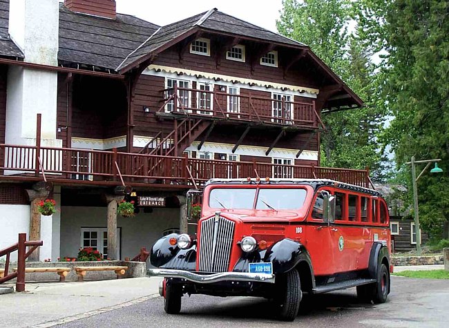 1930s era Red Tour Bus - Glacier National Park, Montana