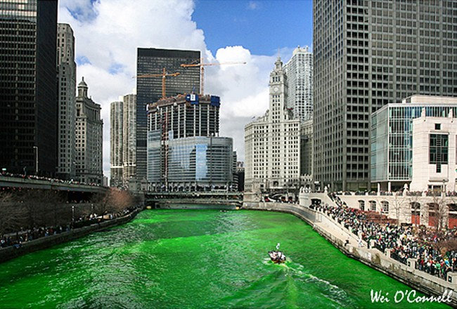 St Patrick's Day Traditions - Chicago River,  Chicago, Illinois