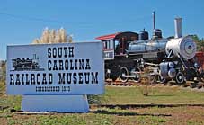 Signage and Baldwin steam locomotive #44 - South Carolina Railroad Museum
