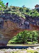 Couple on Bridge show scale - Ayers Natural Bridge Park, Wyoming