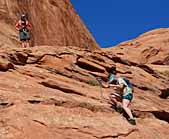 Using a cable assist to Corona Arch - Moab, Utah