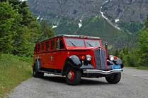 1930s era Red Tour Bus - Glacier National Park, Montana